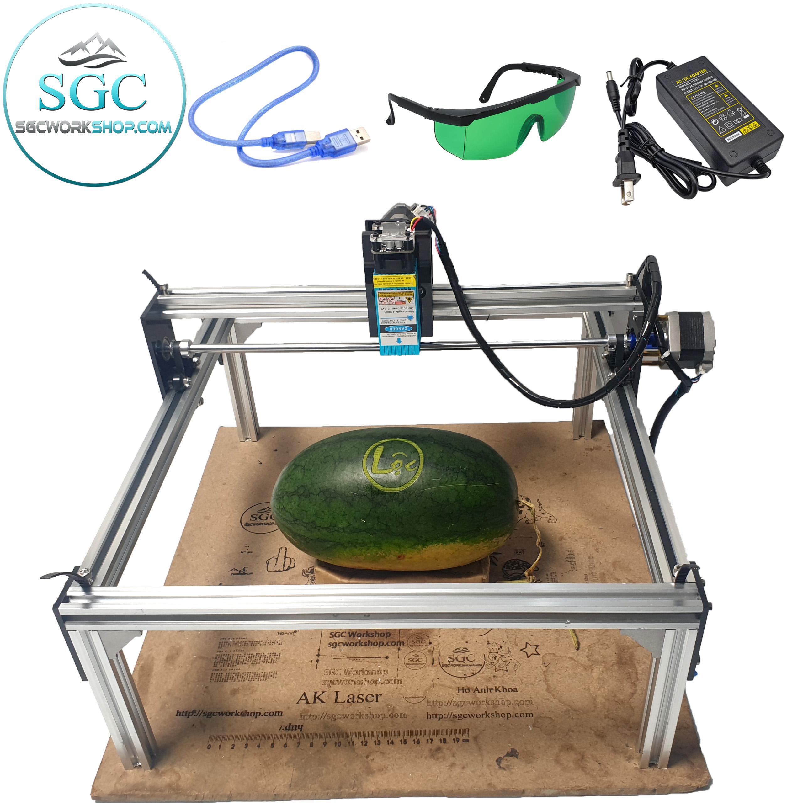 AK Laser 3040 Pro 15W | Khắc Dưa Hấu & Gỗ, Da | Máy Laser Mini Nhỏ Gọn, Chuẩn Kinh Doanh