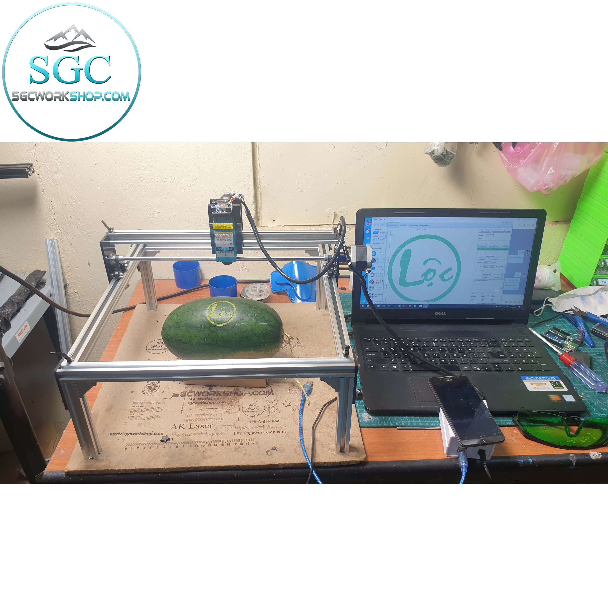 AK Laser 3040 Pro 15W | Khắc Dưa Hấu & Gỗ, Da | Máy Laser Mini Nhỏ Gọn, Chuẩn Kinh Doanh - Ảnh 6